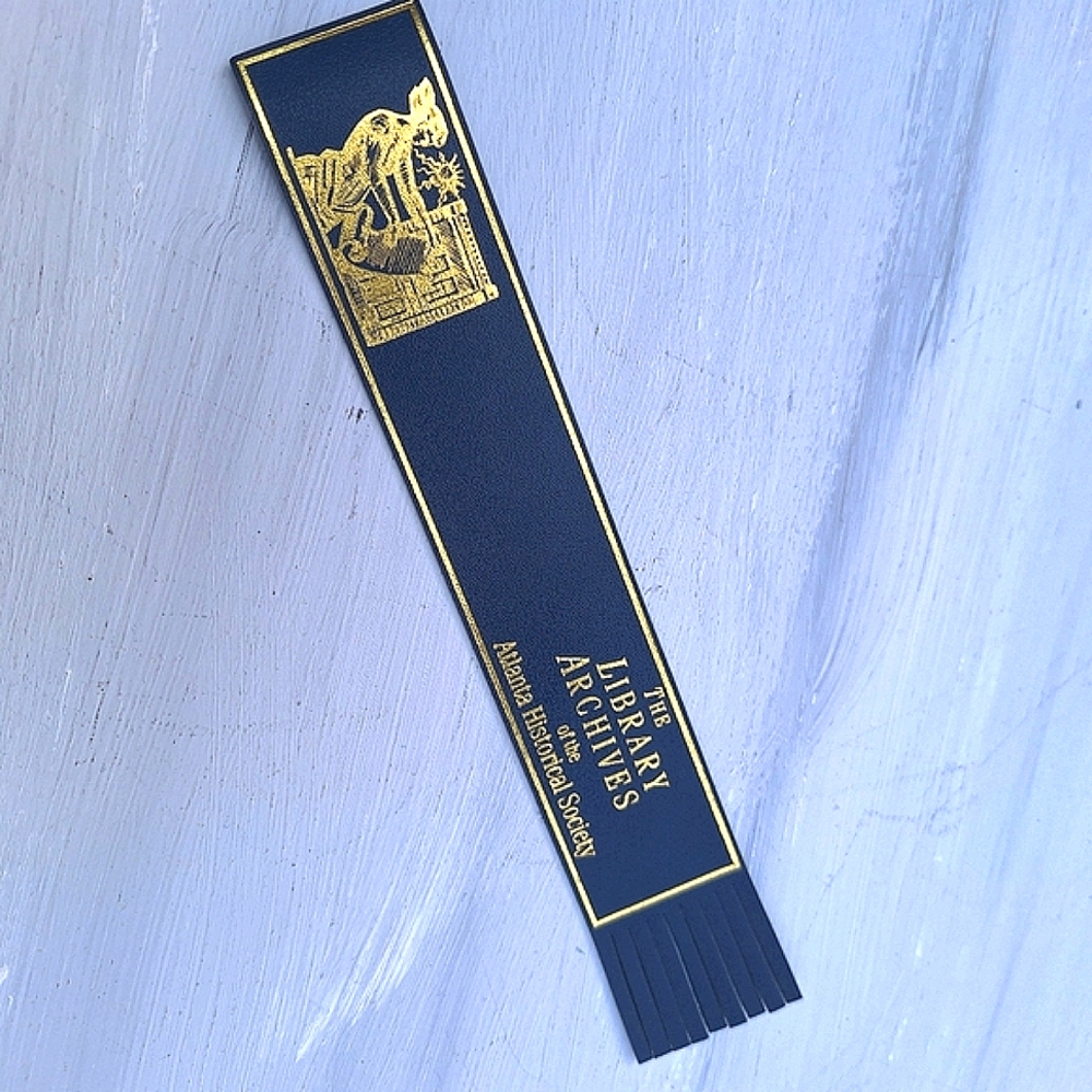 Genuine Leather Bookmark Gold Embossed Library Archive Fringed Blue